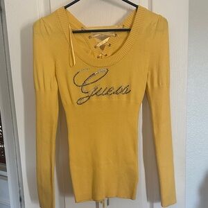 Guess Mustard Long Sleeve Top with Rhinestone Detail